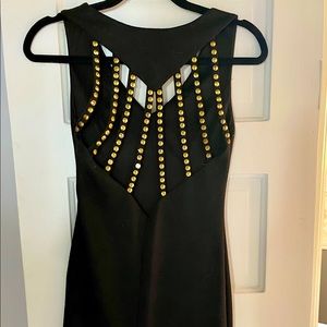 black dress w/ gold beaded open back